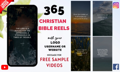 create 365 bible quotes christian videos youtube shorts, reels, tiktok with logo